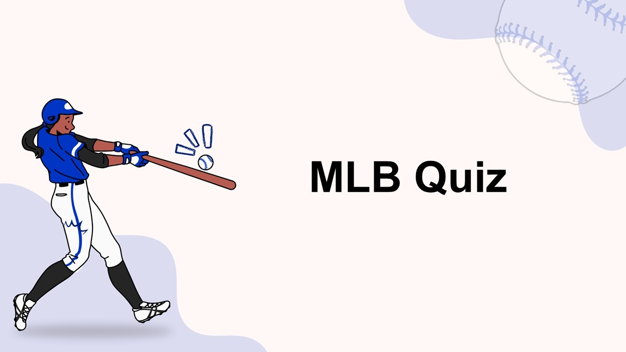MLB Quiz intro design with baseball action pose, bat and ball icons, minimal colors, clear title.