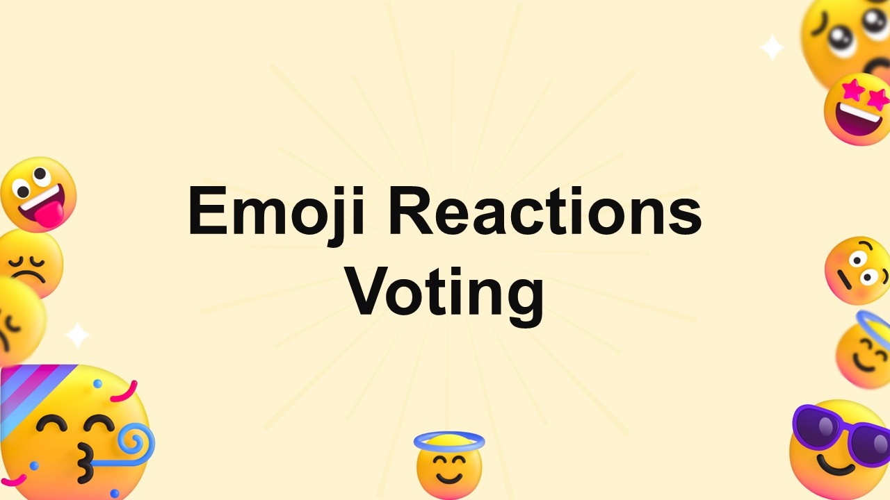 Emoji reactions voting template with yellow background, smiling emojis, star faces, used for quick emotion-based voting.