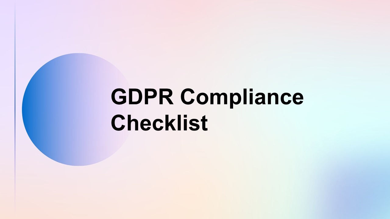 GDPR compliance checklist visual showing blue circle accent, light gradient tones, and simple pro...