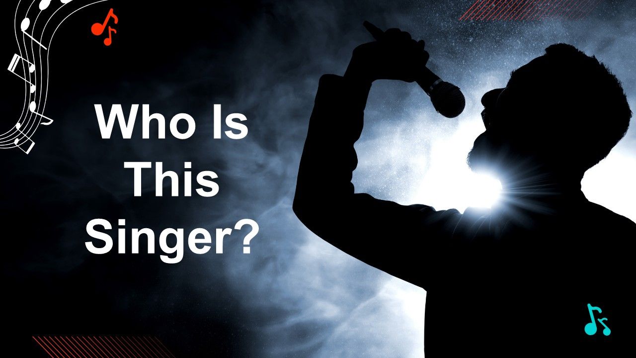 Who is this singer template with white text, dark smoky background, singer silhouette holding mic for music quiz question.