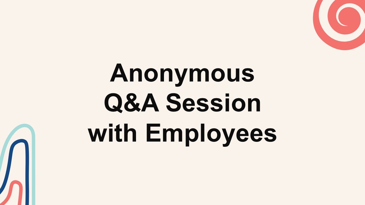 Anonymous q&a session with employees template designed in beige tones with simple shapes and clear text for confidential Q&A sessions.