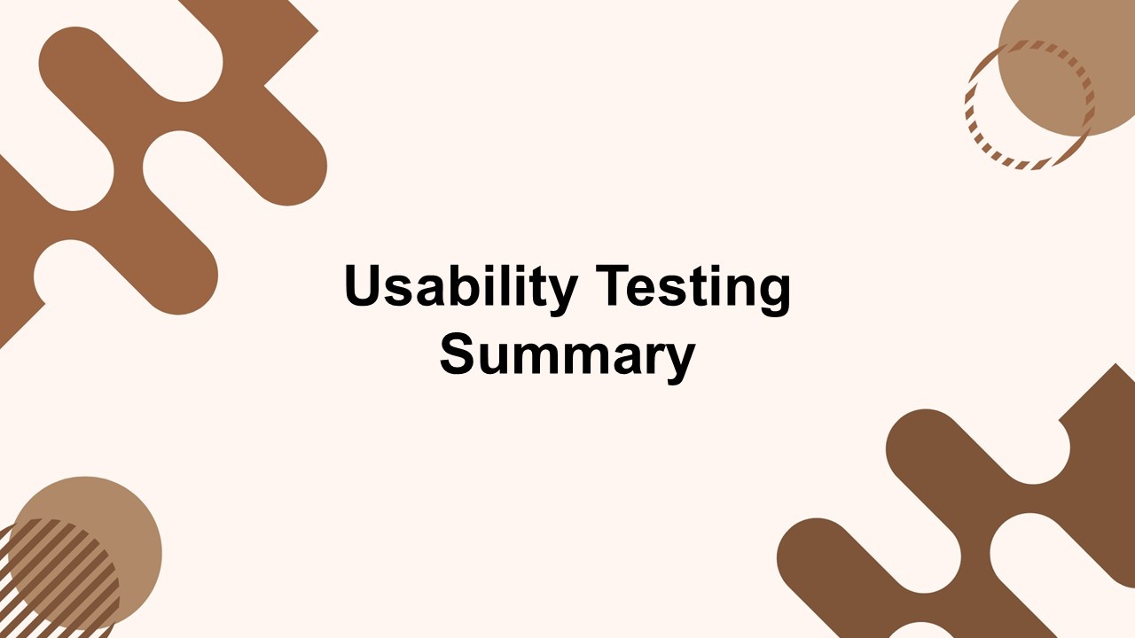 Usability testing summary visual showing clean beige canvas, simple typography, and balanced brown geometric accents.