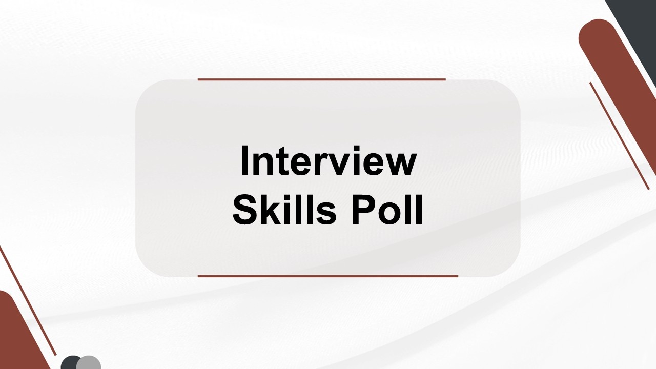 Interview skills poll cover with clean white layout, bold title text, rounded box, and minimal brown graphic accents.