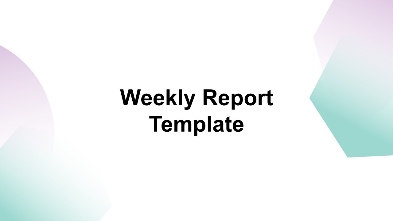 Weekly report template cover with simple text focus, light pastel gradients, modern minimal style.