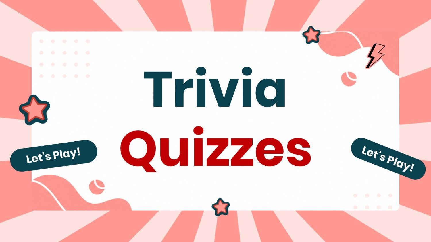 Trivia quiz slide featuring colorful retro background, stars, play icons, and bold quiz-themed.