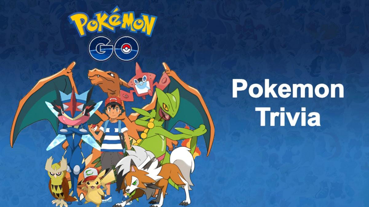 Pokemon trivia slide with Ash and popular Pokémon characters on blue background, bold title text, designed for fun quiz questions.
